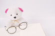 Dolly bear with glasses on notepad, vintage style