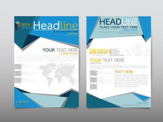 Wall Mural - blue fold business technology annual report brochure flyer design template vector, leaflet cover pre