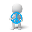 white 3d person holding a blue peace sign with applied colorful glitter (3D illustration isolated on a white background)
