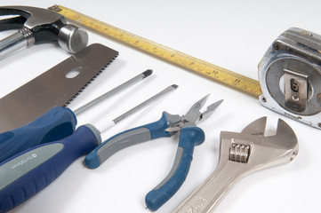 Tool kit for home improvement on isolated white background