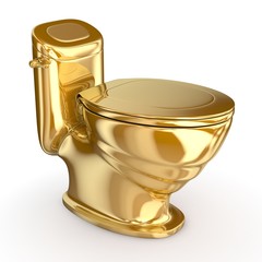 Gold modern toilet. 3d illustration. Isolated on white