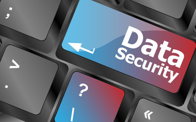 Poster - data security word with icon on keyboard button . keyboard keys. vector illustration