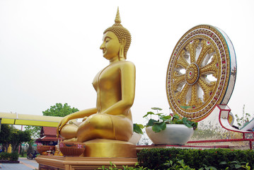 Seated Buddha and dharmachakra, Wat Muang, Angthong, Thailand