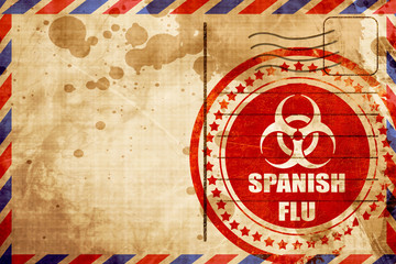 Spanish flu concept background, red grunge stamp on an airmail b