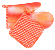Mitt Oven Glove And Pot Holder Set Orange White Plaid