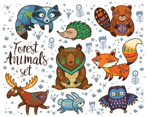 Wall Mural - Forest tribal animals vector set