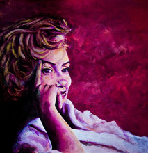 Acrylic Painting Of 1950's Lady In Bath Robe Inspired By Images Of Marilyn Monroe