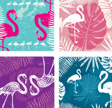 Summer Posters Set With Flamingo
