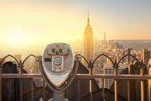 Manhattan Skyline And Tourist Binoculars New York City
