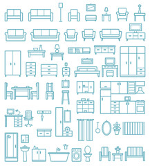 Vector home furniture outline icons set 2