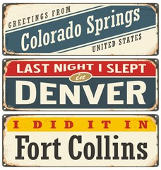 Canvas Print - Vintage metal signs collection with USA cities