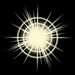 Wall Mural - Vintage dotwork star, sunburst or explosion with rays