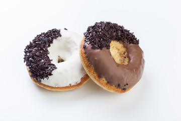 various donuts on white background