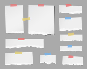 Poster - Pieces of ripped white note paper are stuck with masking tapes on gray background