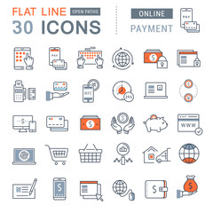 Wall Mural - set vector flat line icons online payment