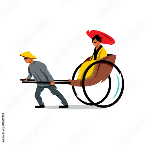 Valokuva Vector China Rickshaw Cartoon Illustration.