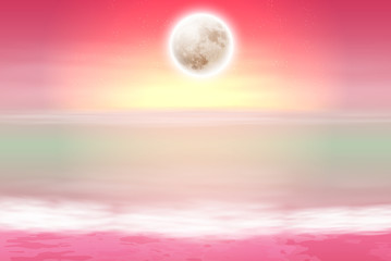 Wall Mural - Purple beach with full moon at night