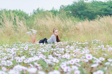 Happy woman resting and relaxing