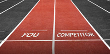 Challenge In Business Or In Real Life Concept. Running Track At Stadium With You Word And Competitor Word