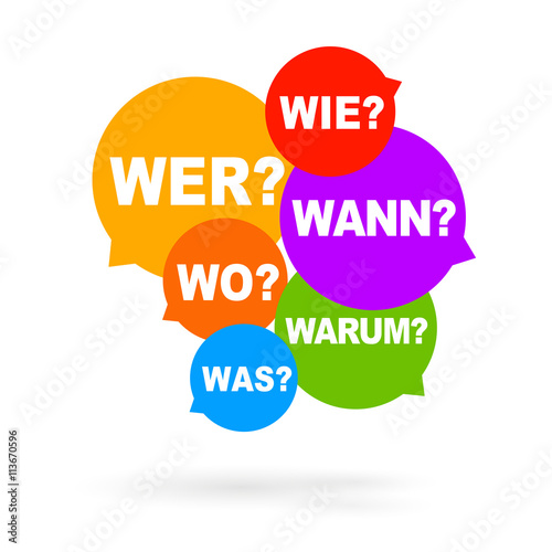 W-Fragen: wer, wie, was, wo, wann, warum Vecteur Stock | Adobe Stock