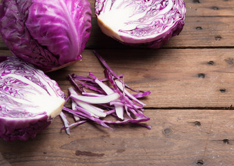 Wall Mural - Chopped Red Cabbage on Wooden Cutting Board