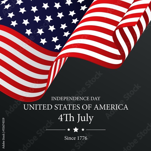 Poster Independence Day with waving flag on dark background