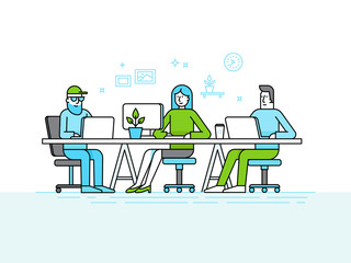 Poster - Coworking office space - creative team of people working at the