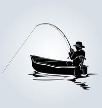 Vector Silhouette Of A Fisherman In A Boat