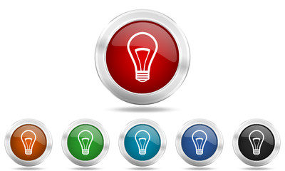 Poster - Colored metallic glossy web bulb vector icon set