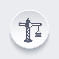 Sticker - construction crane icon on round 3d shape, vector illustration