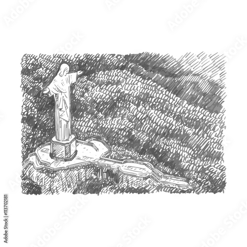 Aerial View Of The Christ The Redeemer Statue In Rio De Janeiro Brazil Vector Freehand Pencil Sketch Stock Vector Adobe Stock