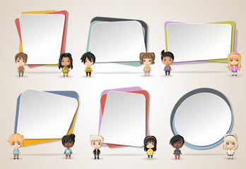Vector banners / backgrounds with cartoon children. Design text box frames. 

