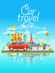 Poster - Dirrefent world famous sights. Modern cityscape Vector travel il