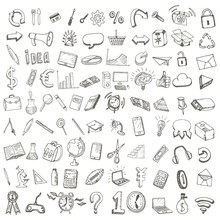 School And Office Hand Drawn Set Of Icons.