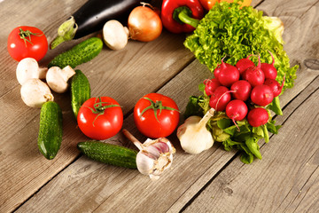 Wall Mural - Vegetables . Fresh Bio Vegetable in a Basket. Over Nature Background