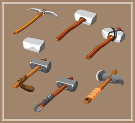 Wall Mural - Vector set of isometric axe.