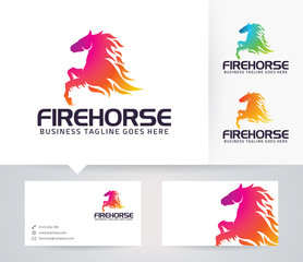 Wall Mural - Fire Horse vector logo with business card template