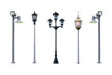 Lamp Post Collection. Aet Of Old Vintage Street Lampost Set. Str
