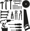 Tools set - saw, wrench, screwdriver, nails, screw, drill