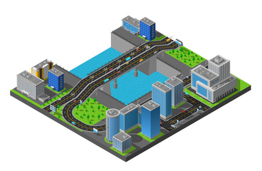 Poster -  Isometric City Bridge Composition Poster