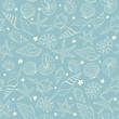 Seamless background from hand drawn sea shells and stars. Marine illustration of shellfish. 