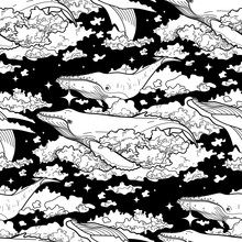 Graphic Whales Flying In The Sky