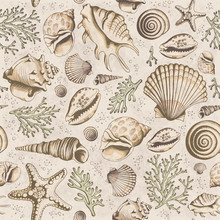 Seamless Vintage Pattern With Seashells