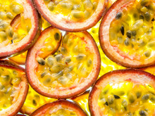 Back Lit Slices Of Ripe Maracuja Passion Fruit