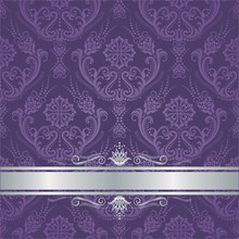 Luxury Purple Floral Damask Cover Silver Border