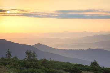 Wall Mural - sunrise sky and mountains ranges landscape