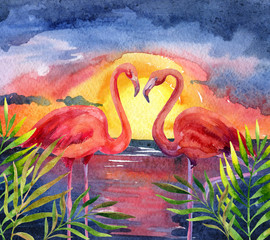 Plakat miłość sztuka flamingo wieś zwierzę