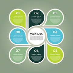 Wall Mural - Vector circle infographic. Template for cycle diagram, graph, presentation and round chart. Business concept with 8 options, parts, steps or processes. Abstract background.