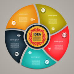 Wall Mural - Vector circle elements for infographic. Template for cycling diagram, graph, presentation and round chart. Business concept with 5 options, parts, steps or processes. Abstract background