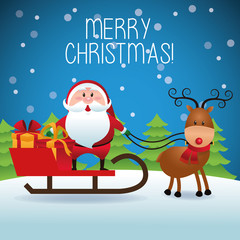 Merry Christmas concept with santa and deer  icon. vector graphi